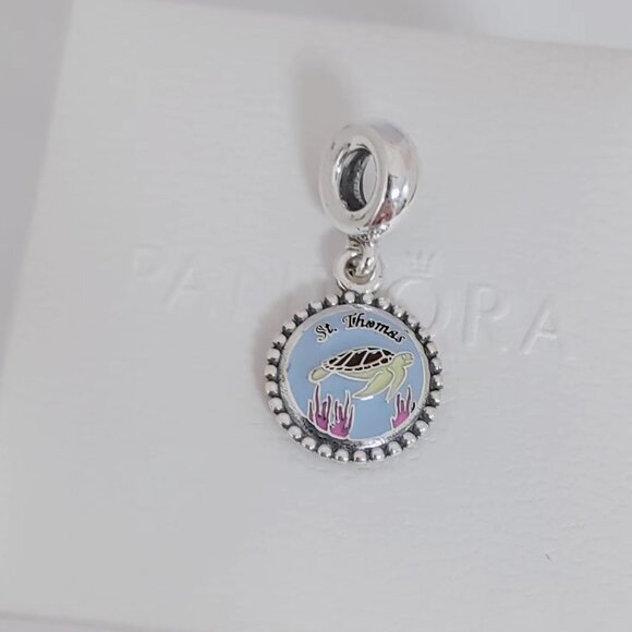 Pandora St. Thomas Sea Turtle Dangle Charm Exclusive Travel Pendant S925 Silver - Picture 4 of 6